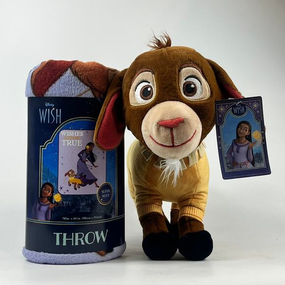 Disney Wish Gift Set Stuffed Valentino Plush Goat Fleece Blanket Throw 46x60 - Picture 1 of 13
